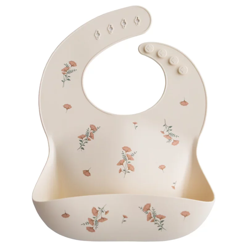 Mushie - Silicone bib - Pink flowers