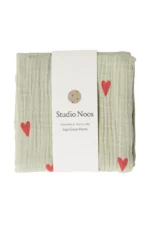 Studio Noos - Groene hydrofiele doek met hartjes - Groen