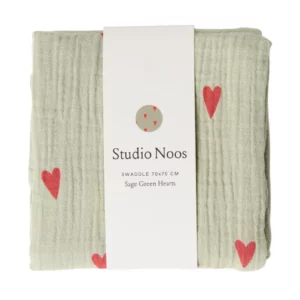 Studio Noos - Groene hydrofiele doek met hartjes - Groen