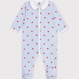 Petit Bateau - Katoenen babypyjama met kraagje en hartjesprint