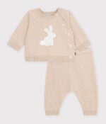 Petit Bateau - Gebreid babysetje met konijnmotiefje