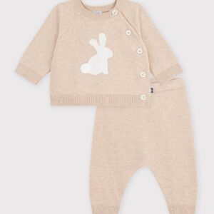 Petit Bateau - Gebreid babysetje met konijnmotiefje