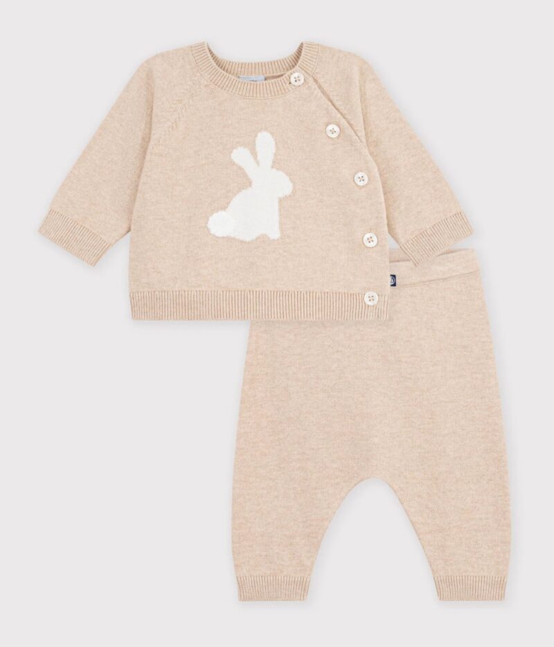 Petit Bateau - Gebreid babysetje met konijnmotiefje