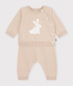 Petit Bateau - Gebreid babysetje met konijnmotiefje