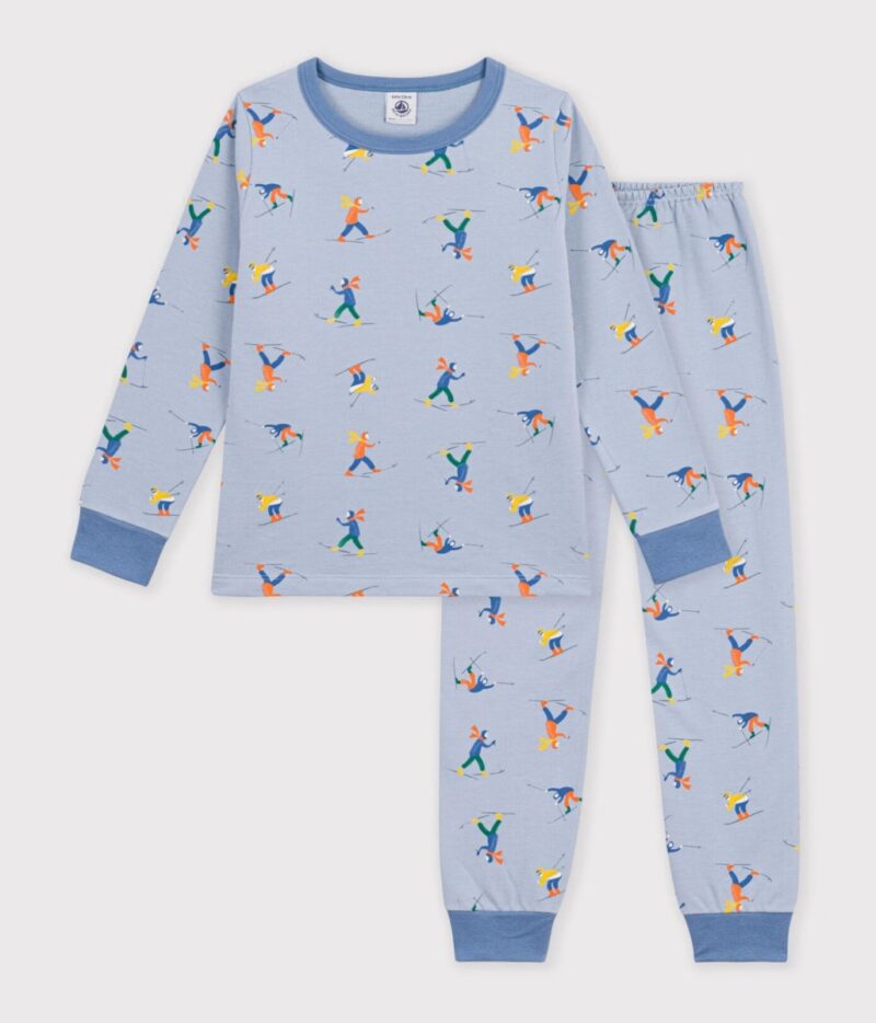 Petit Bateau - Kinderpyjama blauw met skiprint