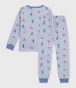 Petit Bateau - Kinderpyjama blauw met skiprint